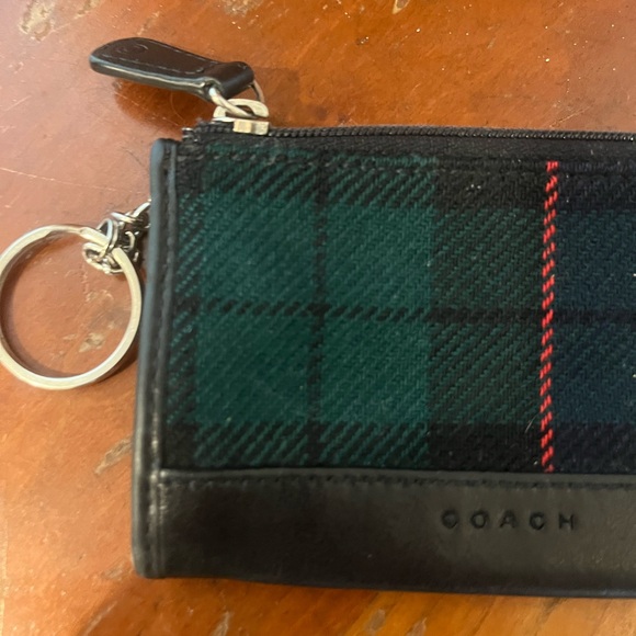 Coach Skinny Mini Wool Tartan Plaid Zip Card Case Keychain Black Leather - Picture 9 of 16